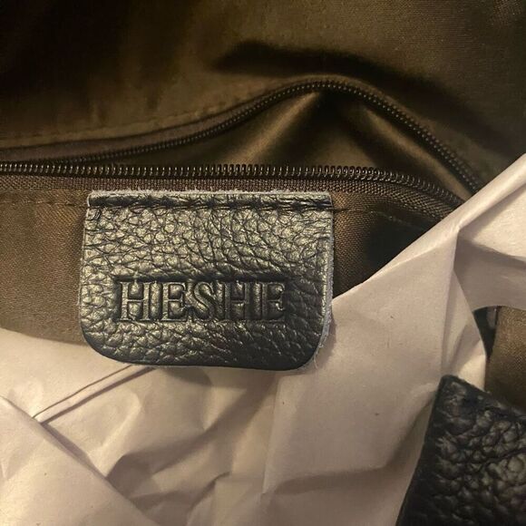 HESHE Women’s Pebble Leather Blue Designer Tote Shoulder Bag 11.5X4X8 - Picture 4 of 10